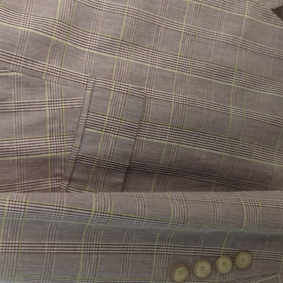 Talbots Sz 12 Petite Tan Cotton Linen Plaid Pantsuit - Picture 5 of 6